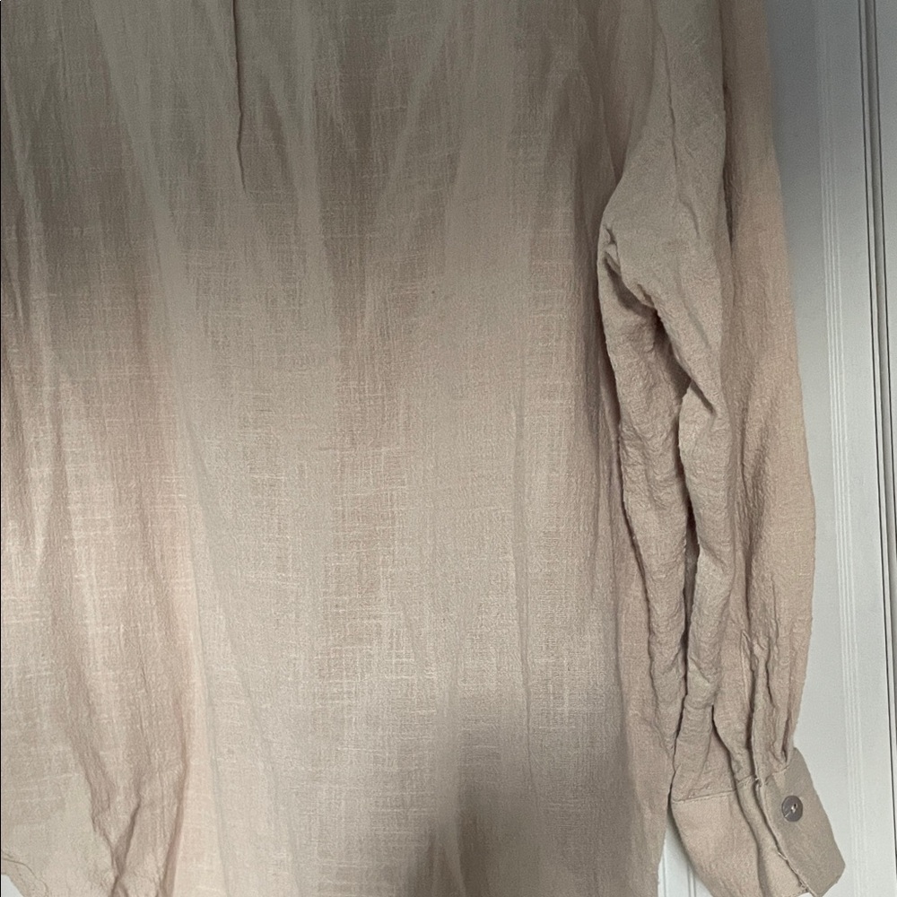 Zara Neutral Beige Textured Button Blouse - Picture 5 of 6